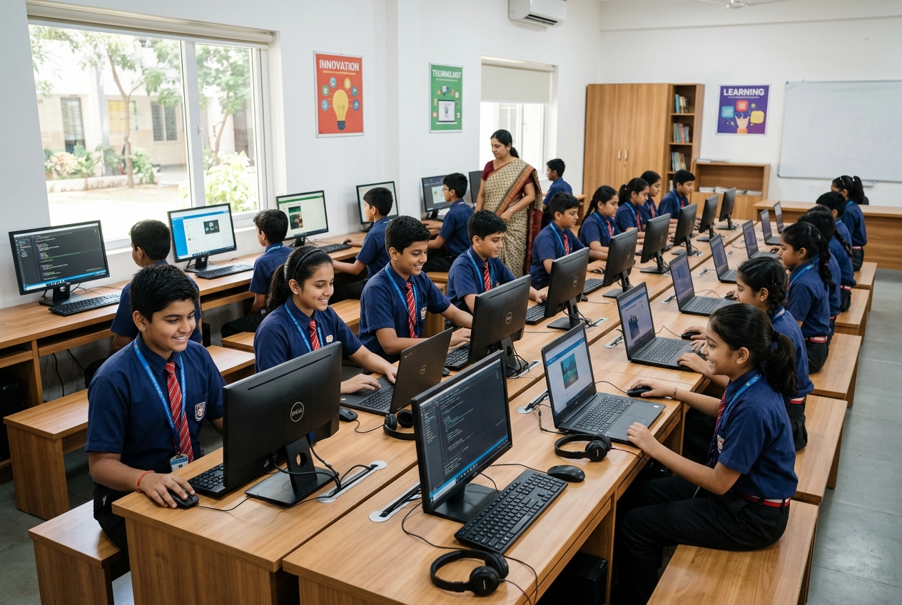 Students in school computer lab